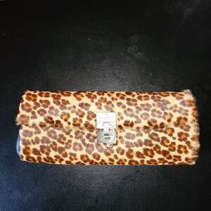 Cheetah Print Orange and Black Clutch with Metallic Clasp